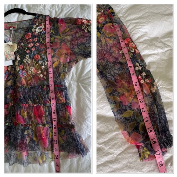 NWT Johnny Was Locust Mesh Blouse Embroidered Floral Garden Top Shirt Size Large - Picture 16 of 16